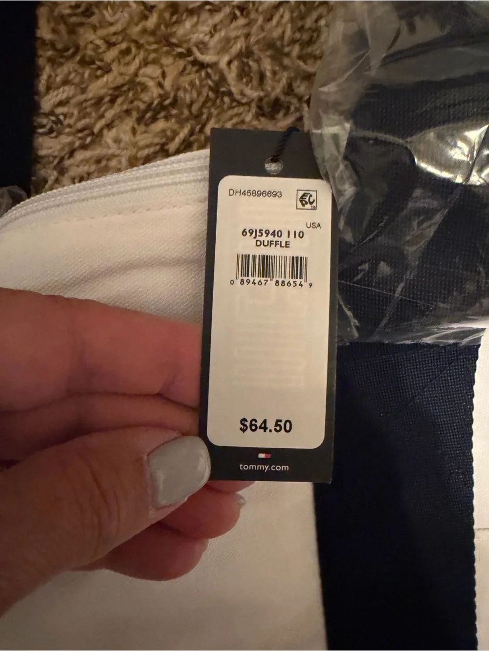 Tommy Hilfiger White and Navy Canvas Duffel
